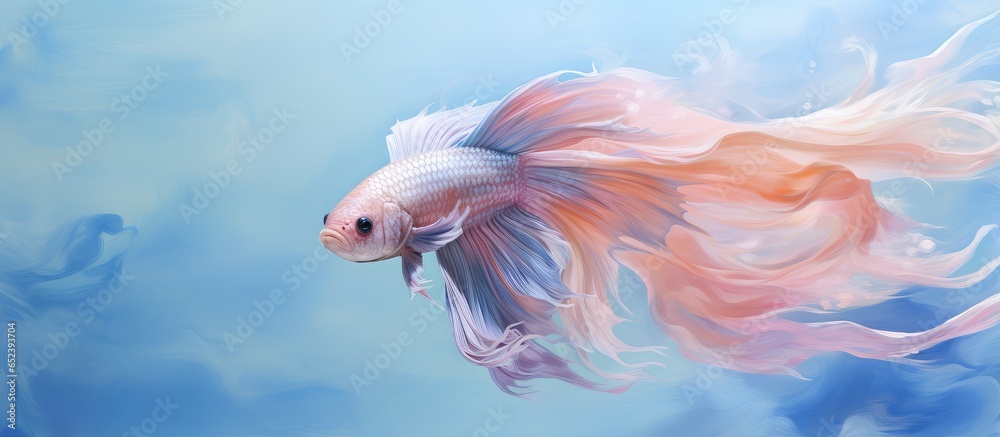Siamese fighting fish with beautiful colors isolated pastel background Copy space