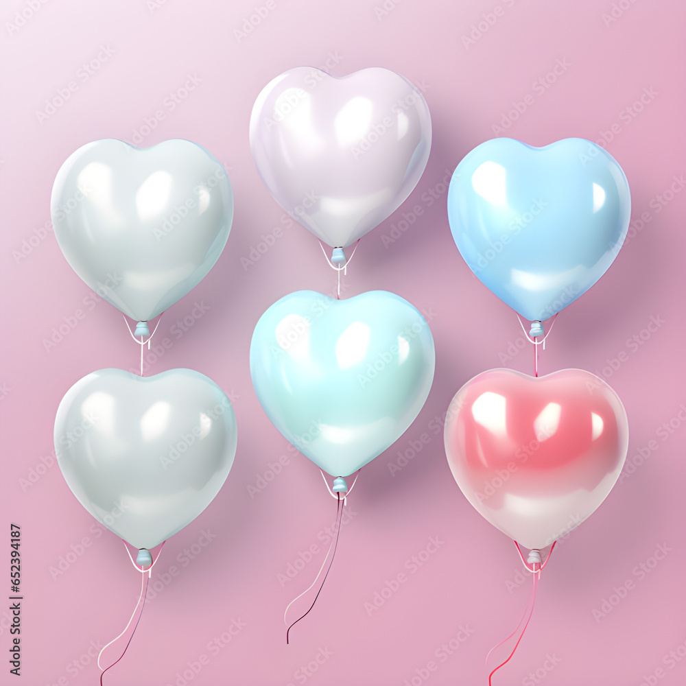Set of round helium balloons in soft pastel colors,Festive decorative element in realistic 3d design,Decor for Valentine's day, wedding and birthday,vector illustration.