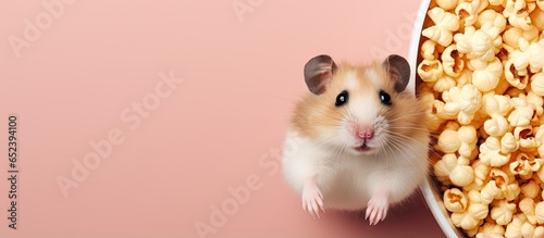 A rodent consumes pecans isolated pastel background Copy space