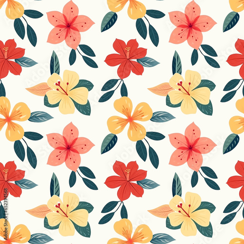 Seamless vector botanical pattern. Hand drawn folklore pattern with exotic flowers. Tropical flowers background.