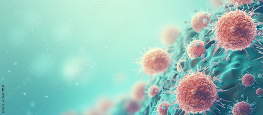 Rendering of a 3D concept for an oncology treatment that kills cancer cells isolated pastel background Copy space - obrazy, fototapety, plakaty 