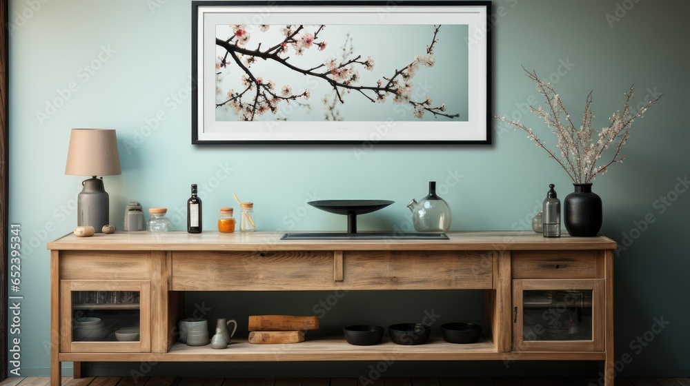 Mock up poster frame in Kitchen Japanese-Inspired, Mockups Design 3D, HD Mock up poster frame in Kitchen Japanese-Inspired, Mockups Design 3D, HD