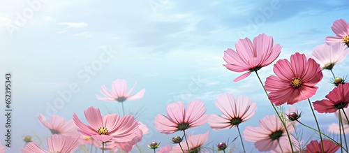 pink flowers in the yard isolated pastel background Copy space © vxnaghiyev