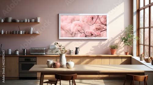 Mock up poster frame in Kitchen Japanese in Pastel  Mockups Design 3D  HD