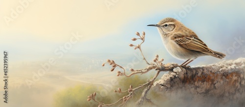 The Eurasian wren a very tiny bird isolated pastel background Copy space photo