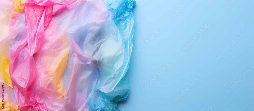 Plastic trash bags isolated on a isolated pastel background Copy space being rolled