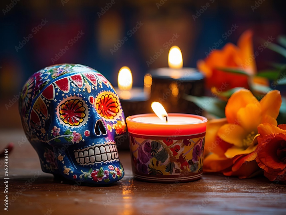Day of the Dead Tribute: Mexican Sugar Skull and Floral Altar