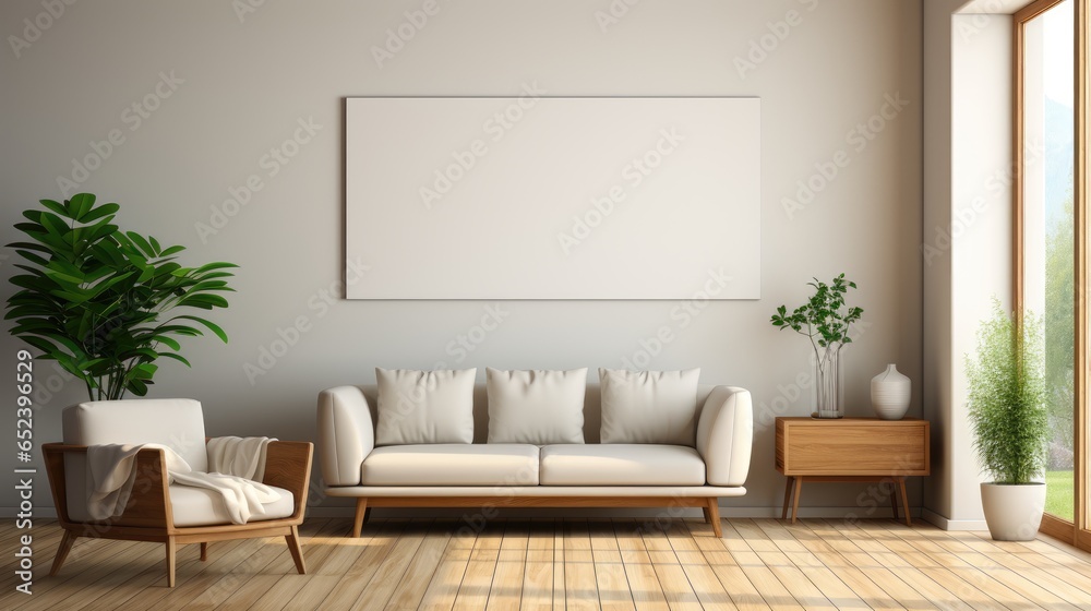Fototapeta premium Mock up poster frame in Living Room Scandinavian Style, Mockups Design 3D, HD