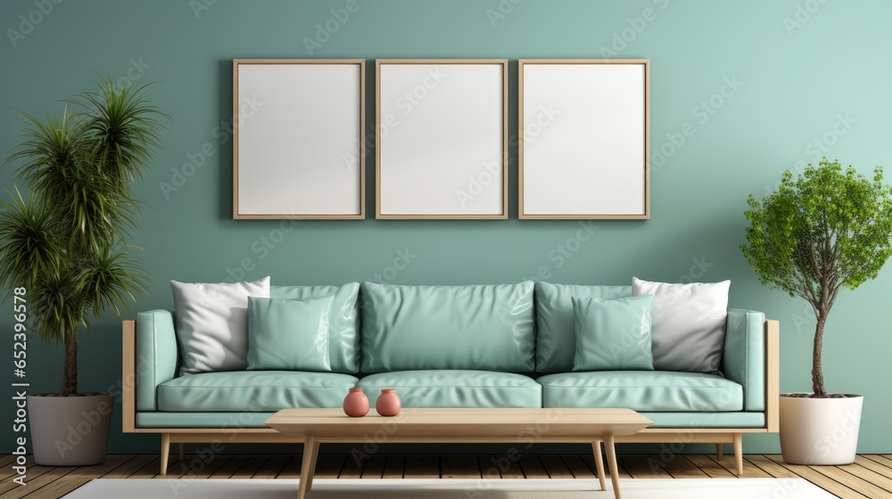 Fototapeta premium Mock up poster frame in Living Room Traditional Style, Mockups Design 3D, HD