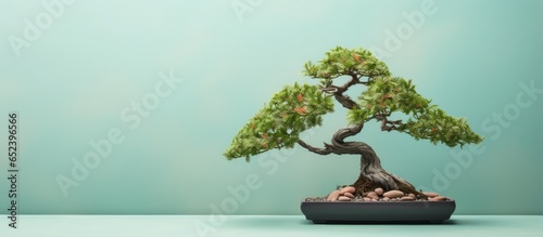 Bonsai tree on a isolated pastel background Copy space