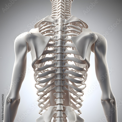 Realistic human spine illustration, back view on white background,3D display.