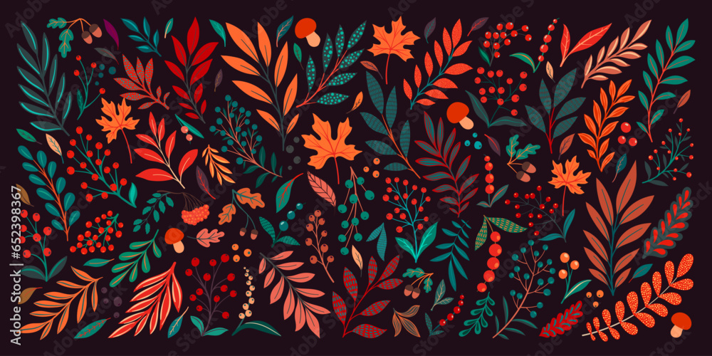 Creative minimalist hand draw Abstract art seamless pattern yellow, orange leaves sketch on purple background. design background for fashion , fabric, web, wallpaper, textile, wrapping