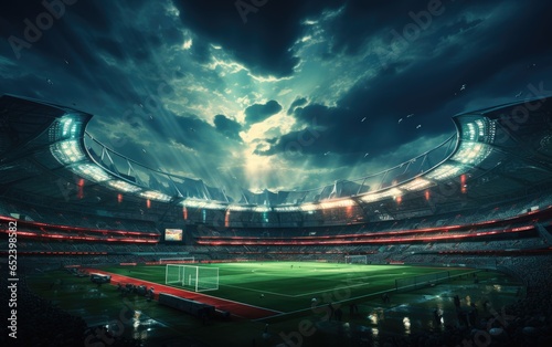 Football stadium with dramatic sky.
