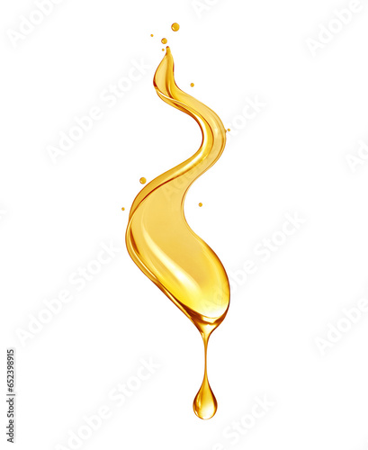 Drop of olive oil or oily cosmetic liquid drips on a white background