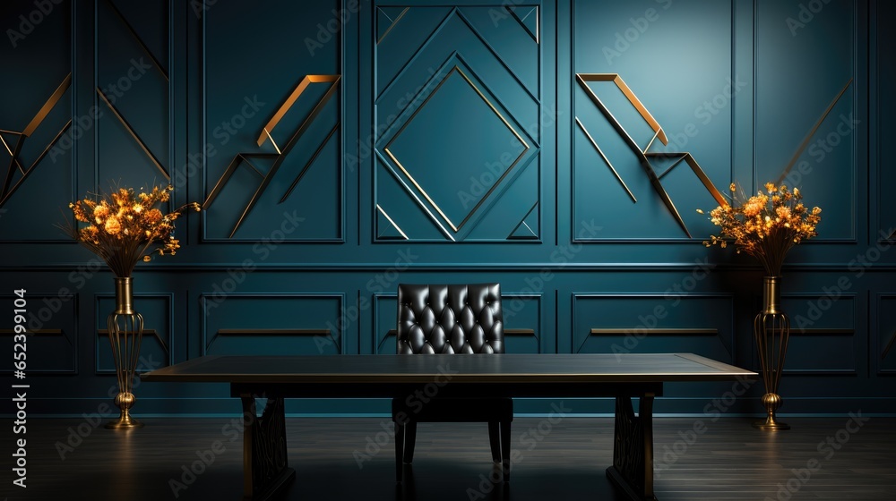 Wall mock up in Dining RoomArt Deco in Blue Color , Mockups Design 3D, HD Wall mock up in Dining RoomArt Deco in Blue Color , Mockups Design 3D, HD