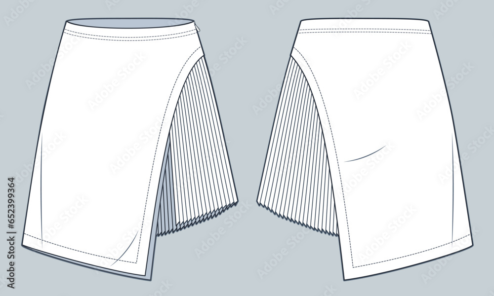 Pleated Skirt technical fashion illustration. Mini Skirt fashion flat