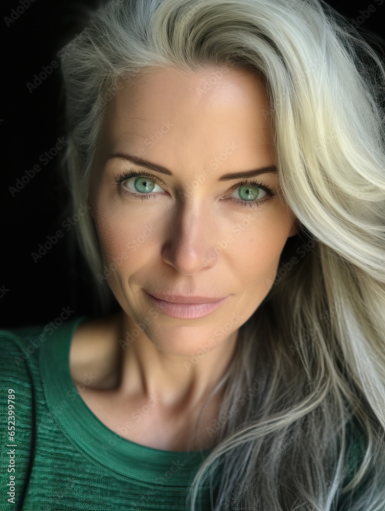 Naklejka premium Portrait of a Beautiful Blonde Woman with Green Eyes.