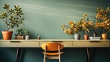 Wall mockup in Home Office Vintage in Analogous Color, Mockups Design 3D, HD