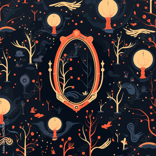 Enchanted mirrors pattern, background, hand-drawn cartoon flat art Illustrations in minimalist vector style