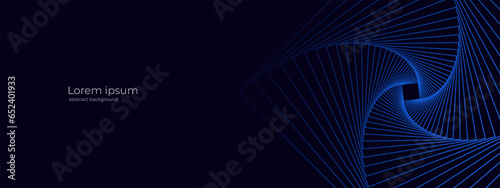 Abstract futuristic blue glowing geometric lines on dark blue background. Modern diagonal background of rounded lines. Business background for your design. Vector illustration EPS 10
