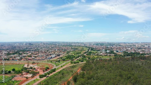 Floresta Nacional de Brasília, vista aérea com cidade de Taguatinga ao fundo, foco seletivo photo