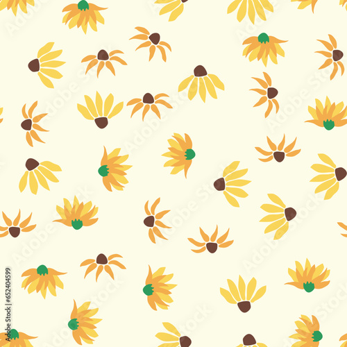 Floral vintage seamless pattern. Hippie flower power retro textile print. Groovy botanical wallpaper © MichiruKayo