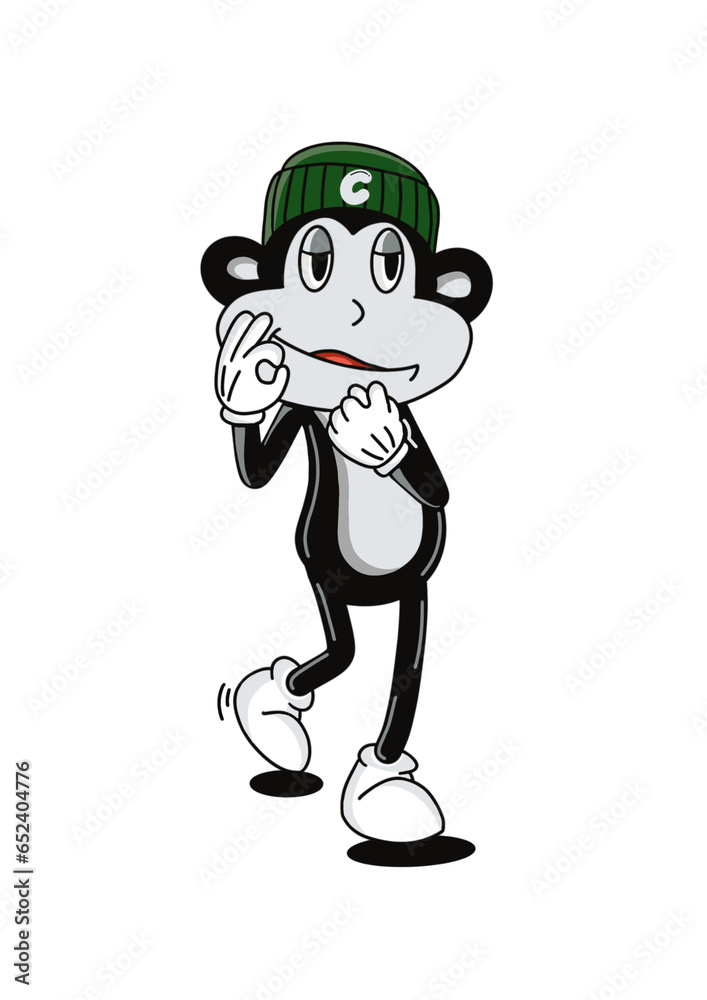 Monkey illustration cartoon with beanie hat