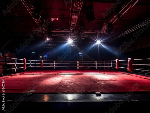 Epic empty boxing ring in the spotlight on the fight night AI © Vitalii But