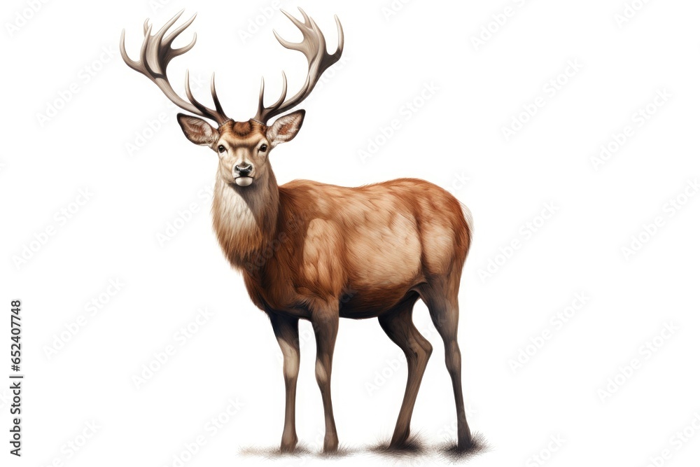 Obraz premium Majestic Red Deer: An image of a majestic red deer stands proud against the backdrop of nature, showcasing its impressive antlers and powerful presence.