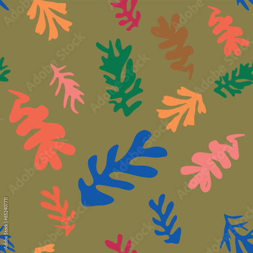 Blue floral pattern  crooked leaves and  flowers