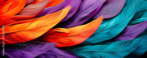 Feathers Colourful Abstract organic lines as wallpaper texture background. Purple, green and Orange. Generative ai.
