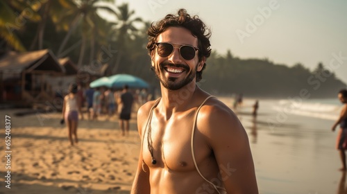 Young man in Goa with casual beach attire enjoying the coastline