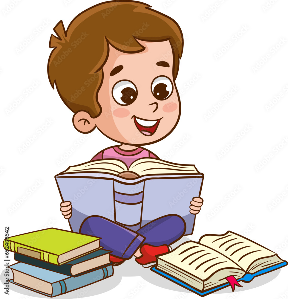 vector illustration of cute children reading a book