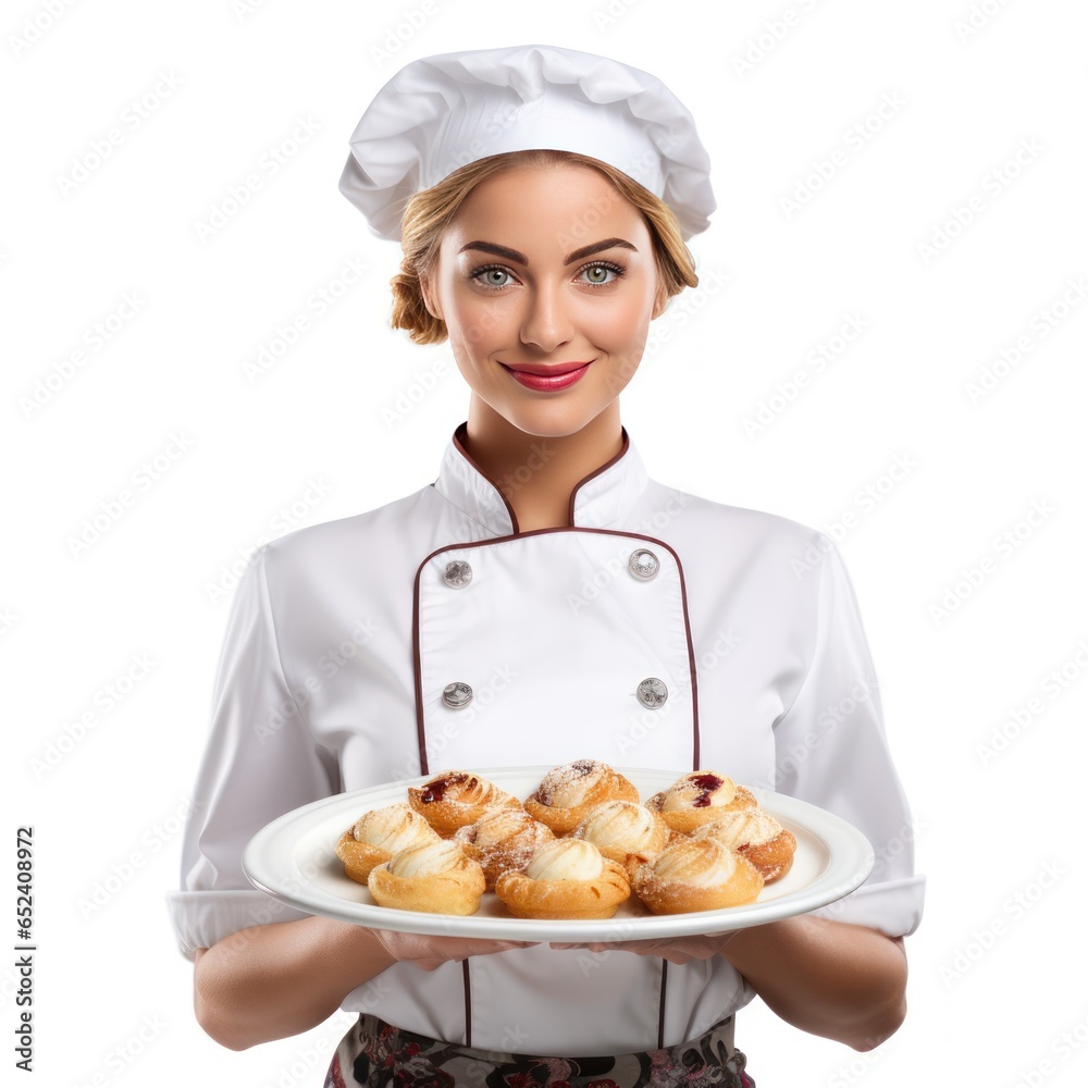 Skilled chef from Italy with a plate of delicious pastries Skilled chef from Italy with a plate of delicious pastries