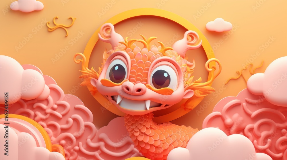 Chinese new year Festival cute 3D dragon cartoon, AI generated Chinese new year Festival cute 3D dragon cartoon, AI generated