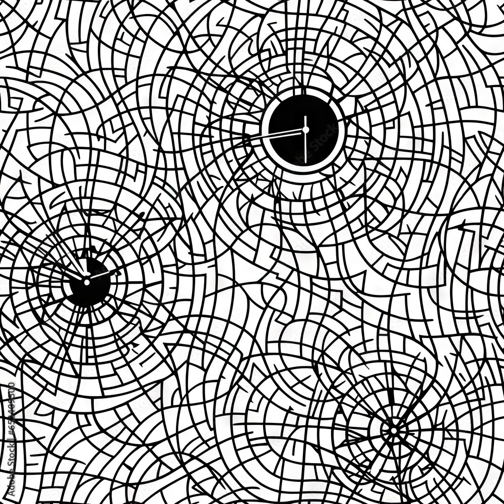 Abstract seamless pattern of time in lines. AI generated.
