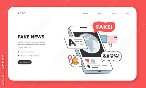 Fake news web banner or landing page. Manipulation and control