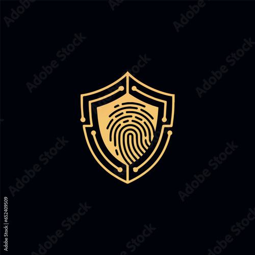 Fingerprint on Security shield vector icon illustration, Security Shield & fingerprint logo, fingerprint, security, protection, data, cyber, lock, secure 