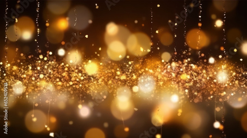 Abstract background of glitter lights, golden, de-focused, banner, AI generated © Nattawat