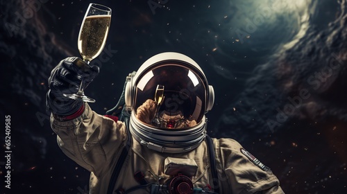 astronaut with glass of champagne