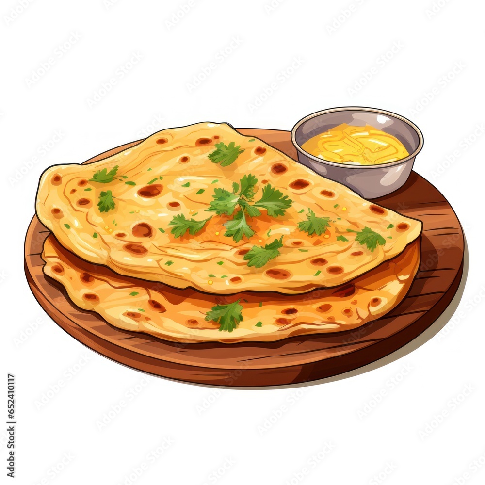 Aloo Paratha Clipart of golden-brown stuffed flatbread with spiced potato Aloo Paratha Clipart of golden-brown stuffed flatbread with spiced potato