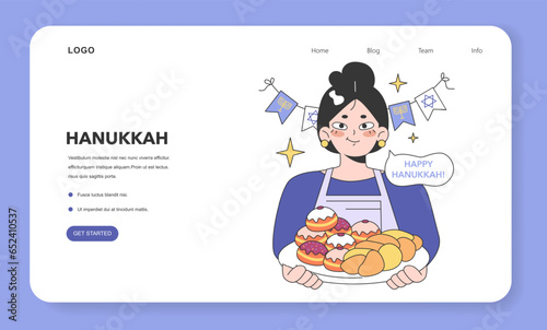 Hanukkah celebrating web banner or landing page. Family