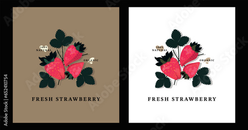 Label of fresh organic natural strawberry. 