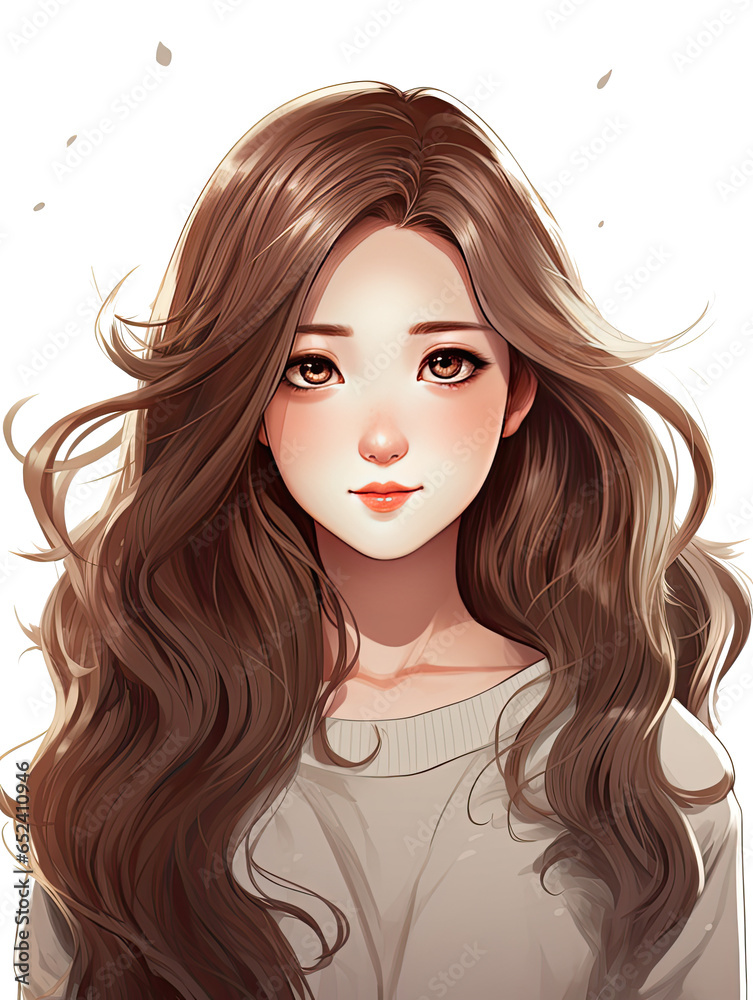 Obraz premium Cartoon beautiful woman with long golden hair