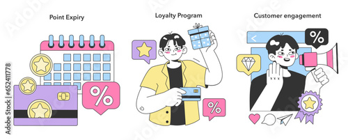 Loyalty program set. Rewards, offers, cashback and card points.