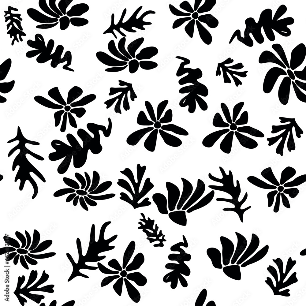 Trendy floral seamless pattern inspired, black and white floral pattern