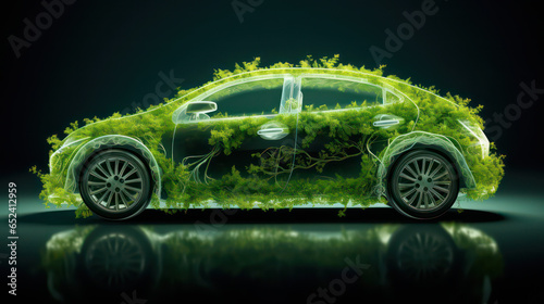 Electric Car Made Entirely from Plants. Vibrant Green Energy. Ecological Innovation. Ecological Electric Car Concept. Generative AI