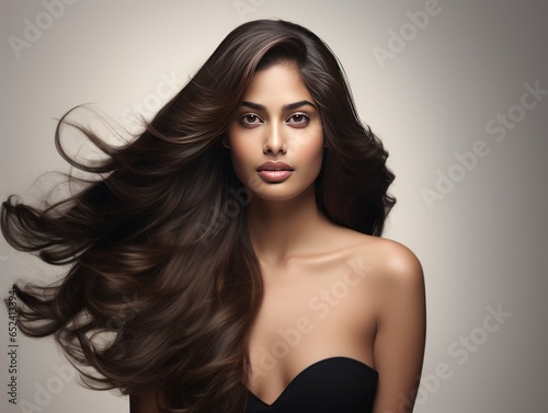 Luscious flowing hair of an Indian beauty in a beauty ad