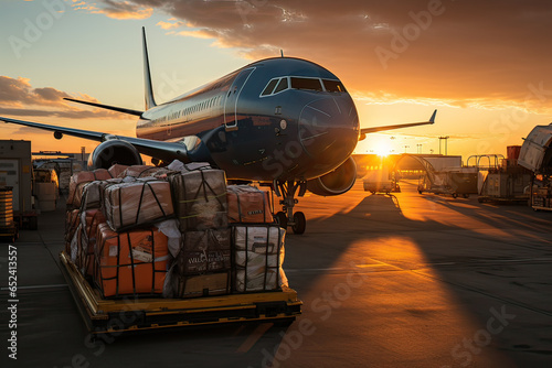Loading and unloading of goods and carry-on baggage at a military airport photo