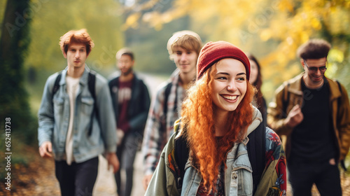 Young walking people outside